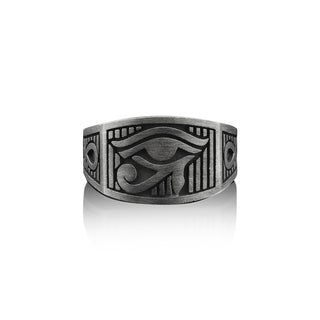 The Eye of Horus and Ankh Handmade Sterling Silver Men Ring, Eye of Horus and Ankh Silver Men Jewelry, Ancient Egypt Ring, Eye Of Ra Ring