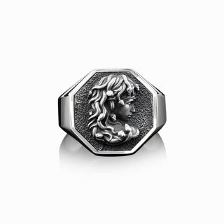 Gorgon Medusa Signet Ring For Men in Sterling Silver, Octogonal Medusa Boho Mens Ring, Handmade Silver Men Rings, Men Wedding Gift Jewelry