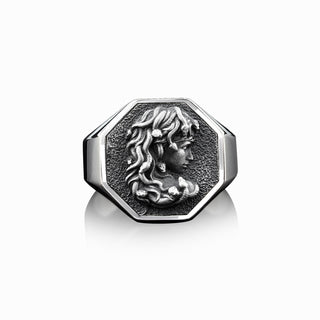 Gorgon Medusa 925 Silver Octogonal Man Ring, Handmade Medusa Sterling Silver Men Signet Ring, Greek Mythology Medusa Boho Ring, Gift For Him