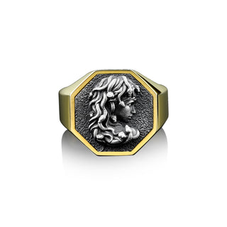 Gorgon Medusa Pinky Wedding Ring For Men in Silver, Gorgon Medusa Man Ring, Handmade Medusa Jewelry, Greek Mythology Ring, Gift Ring For Men