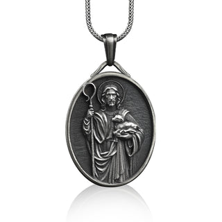 Good shepherd jesus medal necklace in silver, Personalized religious necklace for catholic, Gift for christian men