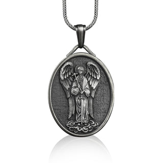 Archangel Raphael Silver Oval Medal, Customizable Necklace, Catholic Gifts for Women, Necklace Silver Christian Men, Guardian Angel Gift