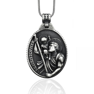 Saint Christopher Necklace, Mens St Christopher Pendant, Silver Christian Pendant, Religious Accessory, Christian Amulet, Men Gift Pendant