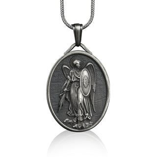 Archangel st michael christian necklace in silver, Personalized necklace for catholic, Religious gift necklace for mama