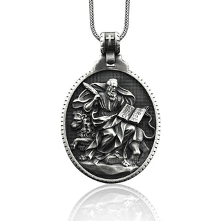 Silver Saint Mark Necklace, Saint Mark Men Pendant, Christian Saint Mark Medallion, Silver Christian Jewelry, Religious Silver Man Necklace