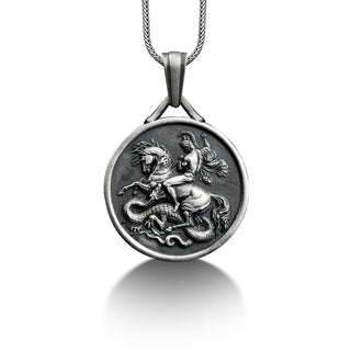 George of Lydda And Dragon Necklace, 925 Sterling Silver Saint George Necklace, Personalized Necklace, Customizable Necklace, Christian Gift
