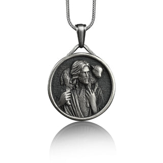 Good Shepherd Pendant, The Good Shepherd Jesus Christ Sterling Silver Men Charm Necklace, Good Shepherd Silver Men Jewelry, Christian Gift