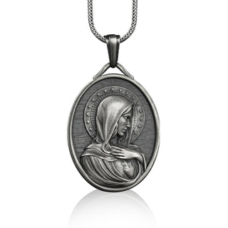 Silver Virgin Mary Necklace, Customizable Necklace, Holy Mother, Christian Necklaces for Women, Necklace Silver Christian Men