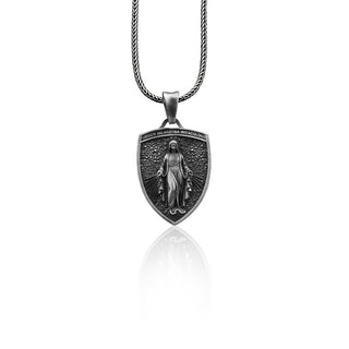 Virgen Milagrosa Handmade Sterling Silver Men Charm Necklace, Miraculous Medal Men Jewelry, Virgin Mary Pendant, Medal of Our Lady of Graces