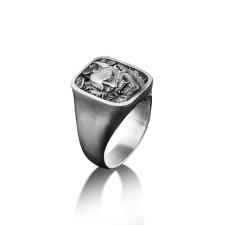 Oni Japanese Art Mens Ring in Silver, Demon Engraved Signet Ring For Men, Hannya Mask Devil Ring For Boyfriend, Fantasy Ring in Gothic Style