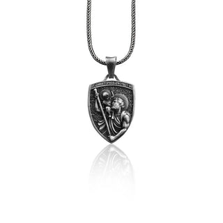 Saint Christopher Protect Us Handmade Sterling Silver Men Charm Necklace, St Christoper Men Jewelry, St Christopher Pendant, Christian Gift