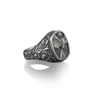 Winged Phoenix Square Signet Ring for Men in Sterling Silver, Phoenix Gold Man Ring, Pinky Rings for Women, Mythology Lover Gift, Small Gift