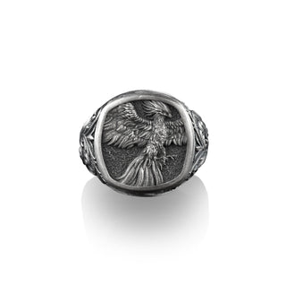 Winged Phoenix Square Signet Ring for Men in Sterling Silver, Phoenix Gold Man Ring, Pinky Rings for Women, Mythology Lover Gift, Small Gift