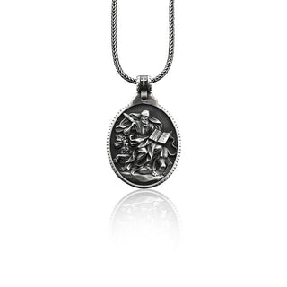 Silver Saint Mark Necklace, Saint Mark Men Pendant, Christian Saint Mark Medallion, Silver Christian Jewelry, Religious Silver Man Necklace