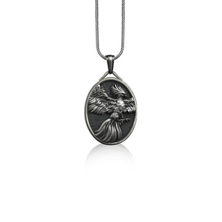 Winged Phoenix Sterling Silver Pendant Necklace, Phoenix Bird Pendant, Winged Phoenix Sterling Silver Necklace, Greek Mythology Jewelry