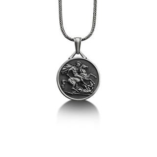 Saint George And The Dragon Necklace, 925 Sterling Silver Christian Jewelry, Engraved Necklace, Customizable Necklace, Personalized Gift