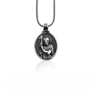 Saint John the Baptist Necklace, Saint John Men's Pendant, Religious Man Necklace, Silver Religious Men Jewelry, Christian Silver Medallion