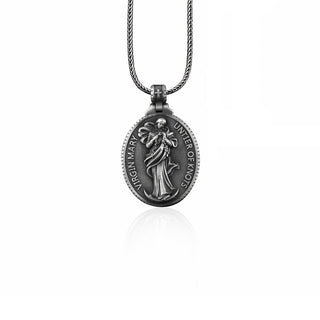 Holy mother pendant necklace for men in silver, Virgin mary necklace religious necklace for catholic, Christian necklace