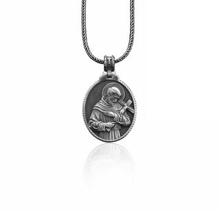 Saint Francis of Assisi Handmade Sterling Silver Men Charm Necklace, St Francis Silver Men Jewelry, Saint Francis Pendant, Christian Gift