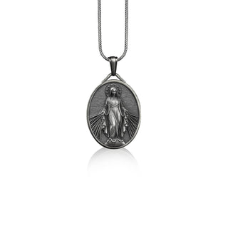 Virgin mary miraculous medal necklace for mama, Personalized mother mary pendant with custom name, Catholic necklace