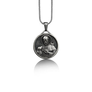 Sterling Silver Handmade Saint Francis Necklace, Religious Men Charm Necklace, Christian Personalized Gift Medallion, Necklace For Men