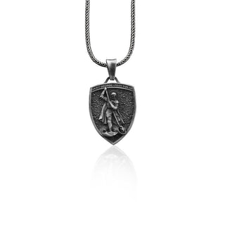 Saint George Pray For Us Handmade Sterling Silver Men Charm Necklace, Saint George Silver Men Jewelry, St George Pendant, Christian Gift