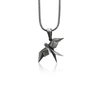 Swallow 925 Silver Geometric Necklace, Sterling Silver Bird Jewelry, Origami Necklace, Animal Necklace, Good Luck Charm, Memorial Gift