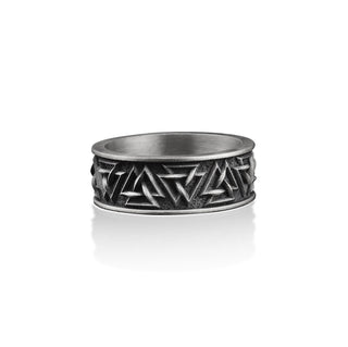 Valknut Knot Handmade Sterling Silver Men Band Ring, Viking Knot Wedding Ring, Celtic Engagement Ring, Anniversary Ring, Memorial Gift