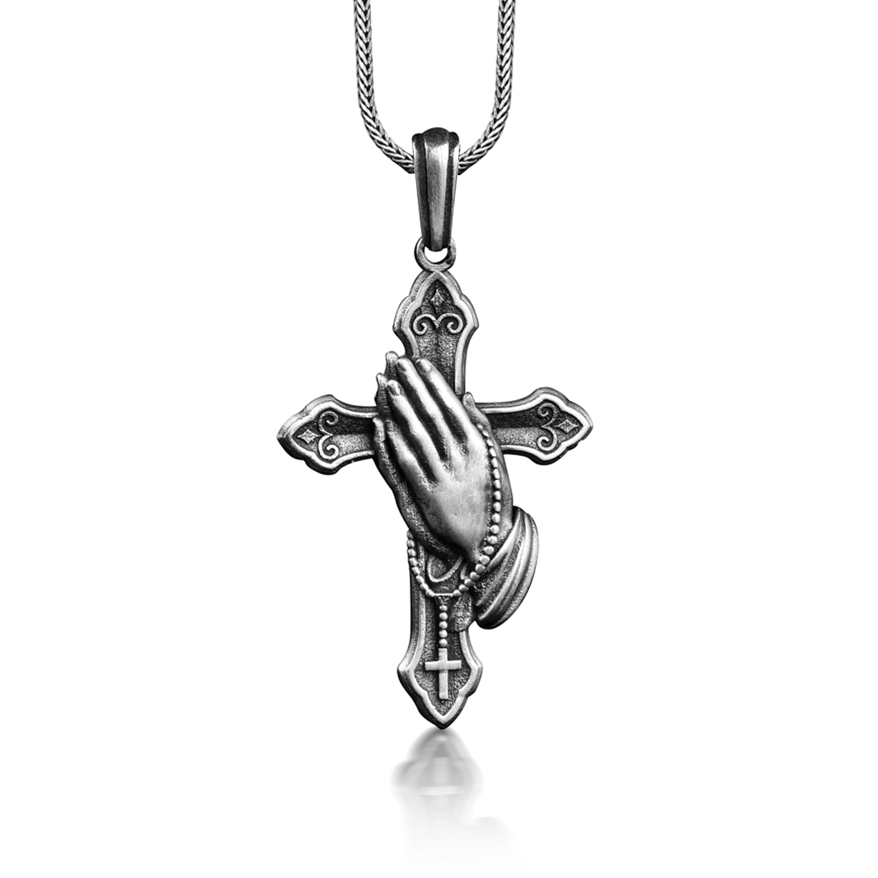 Sterling Silver Praying Hand with cheapest Cross Pendant