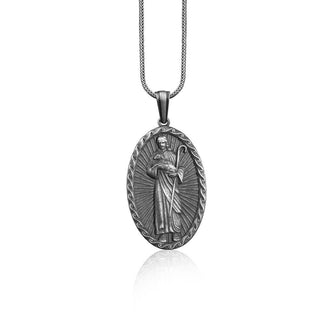 Jesus Holding Lamb Silver Necklace, Shepherd Men Necklace, Silver Christian Pendant, Men Religious Pendant Necklace, Catholic Mens Necklace