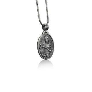 Saint rita of cascia pendant necklace for men in silver, Protection necklace for mama, Religious necklace for christian