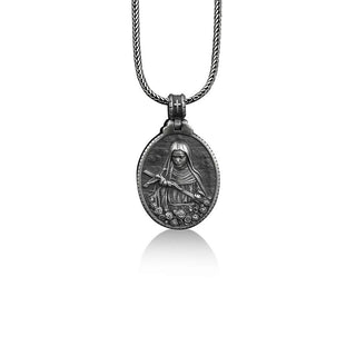 Saint rita of cascia pendant necklace for men in silver, Protection necklace for mama, Religious necklace for christian