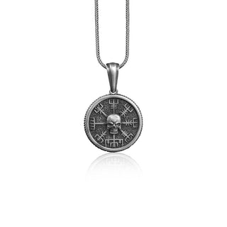 Skull On Vegvisir Wayfinder Necklace, 925 Sterling Silver Gothic Necklace, Norse Mythology Jewelry, Personalized Necklace, Memorial Gift