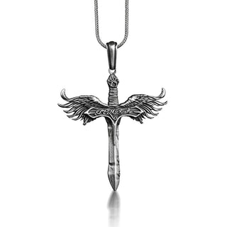 St Michael the archangel sword pendant necklace for men, Unique archangel Michael mens silver necklace for husband