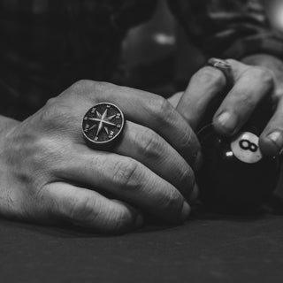 Compass Handmade Sterling Silver Men Signet Ring, Traveler Silver Engraved Ring, Compass Silver Men Jewelry, Minimalist Ring, Ring For Men