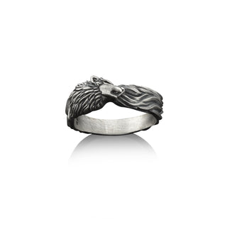 Wolf Unique Design Handmade Sterling Silver Men Band Ring, Wolf Silver Jewelry, Wolf Silver Band, Animal Ring, Minimalist Ring, Gift For Men