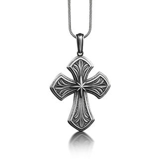 Star in the Middle Cross Necklace, Victorian Motifs in Christian Cross Sterling Silver Necklace, Religious Necklace For Dad, Mama Necklace