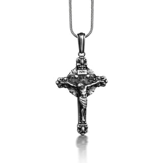 INRI Crucifix Necklace For Christian, Crucifixion of Jesus Catholic Necklace, Sterling Silver Cross Necklace For Dad, Faith Necklace For Mom