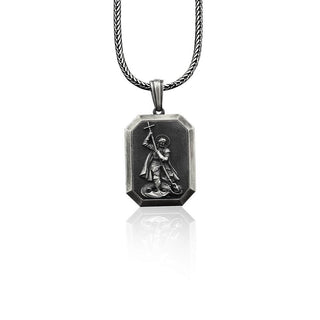 Personalized Saint George Men's Necklace, St George 925 Silver Unisex Pendant, Catholic St George Charm, Christian Personalized Gift Pendant