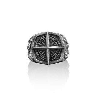 Compass Handmade Sterling Silver Men Signet Ring, Wayfinder Silver Jewelry, Minimalist Ring, Biker Ring, Ring For Men, Memorial Gift