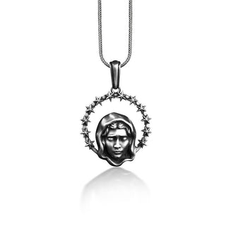 Virgin Mary Miraculous Medal Necklace in Silver, Mother Mary Necklace For Mama, Spiritual Necklace For Christian, Faith Necklace For Wife