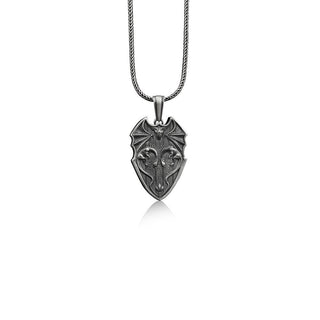 Dragon Shield Silver Fantasy Necklace, 925 Sterling Silver Mythology Jewelry, Dragon Shield Pendant, Engraved Necklace, Personalized Gift