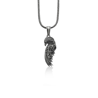 Vintage Floral Motifs Eagle Necklace, 925 Sterling Silver Animal Necklace, Floral Necklace, Bird Jewelry, Boyfriend Necklace, Memorial Gift