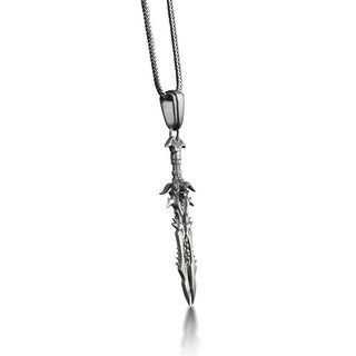 Gothic sword necklace with ram skull, Cyberpunk mens silver necklace for husband, Futuristic necklace for boyfriend