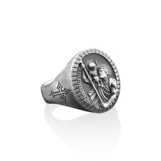 Saint Christopher Signet Ring For Men in Sterling Silver, Handmade Christian Saints Ring, Family Ring, Christian Men Gift, Gift For Men