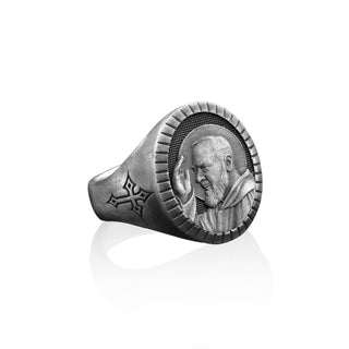 Handmade Sterling Silver Padre Pio Signet Ring For Men, Catholic Gift Jewelry,Protection Ring, Family Ring, Christian Gift, Gift For Her Him