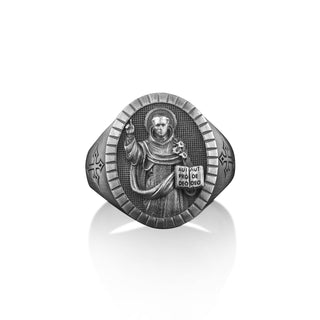 Handmade Saint Dominic Ring Signet Ring For Men's in Sterling Silver, Religious Mens Gift Ring, Christian Signet Ring, Catholic  Gift Ring