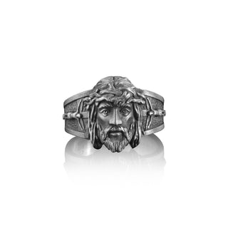 Jesus Christ Face Signet Ring for Men, Jesus Anillo Rostro Ring, Religious Ring, Catholic Ring, Christian Ring Men, Sterling Silver Ring