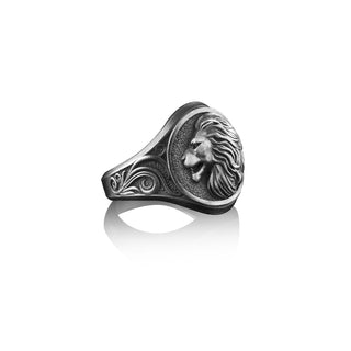Sterling Silver Zodiac Leo Signet Ring For Men, Lion Men Ring with Victorian Pattern, Lion Zodiac Jewelry, Jewelry For Men, Lion Gift Ring