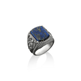 Archangel Raphael engraved square signet ring in 925 sterling silver, lapis lazuli gemstone ring for men, Christianity Jewelry, Man rings